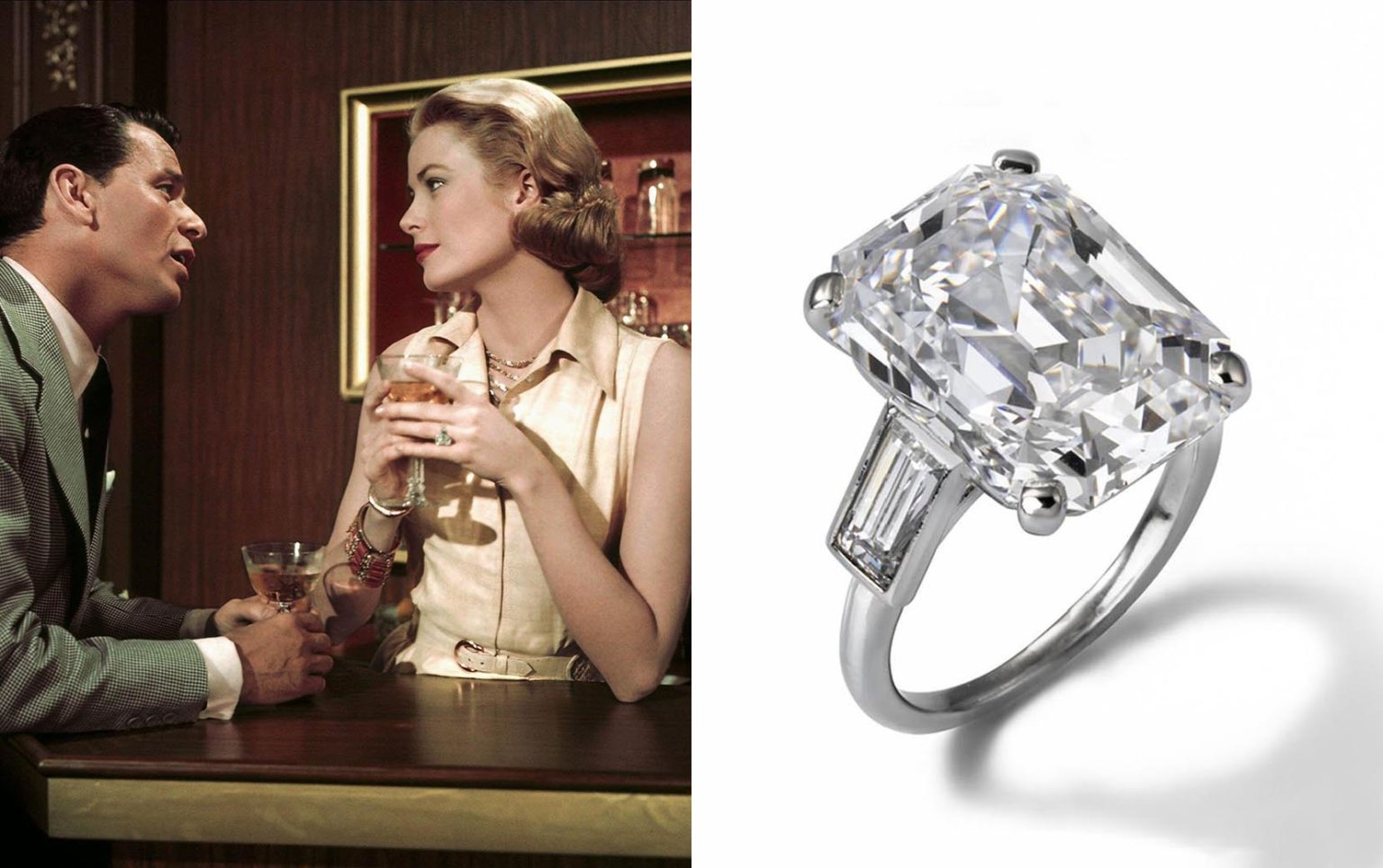 格蕾丝·凯丽佩戴的卡地亚天然钻石订婚戒指。