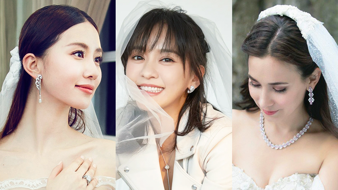 婚礼头纱与天然钻石耳饰的默契呼应