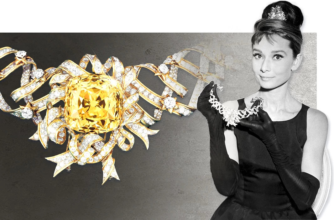 Tiffany Yellow Diamond 传奇黄钻作品及奥黛丽·赫本佩戴图
