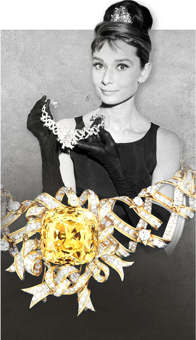 Tiffany Yellow Diamond 传奇黄钻作品及奥黛丽·赫本佩戴图