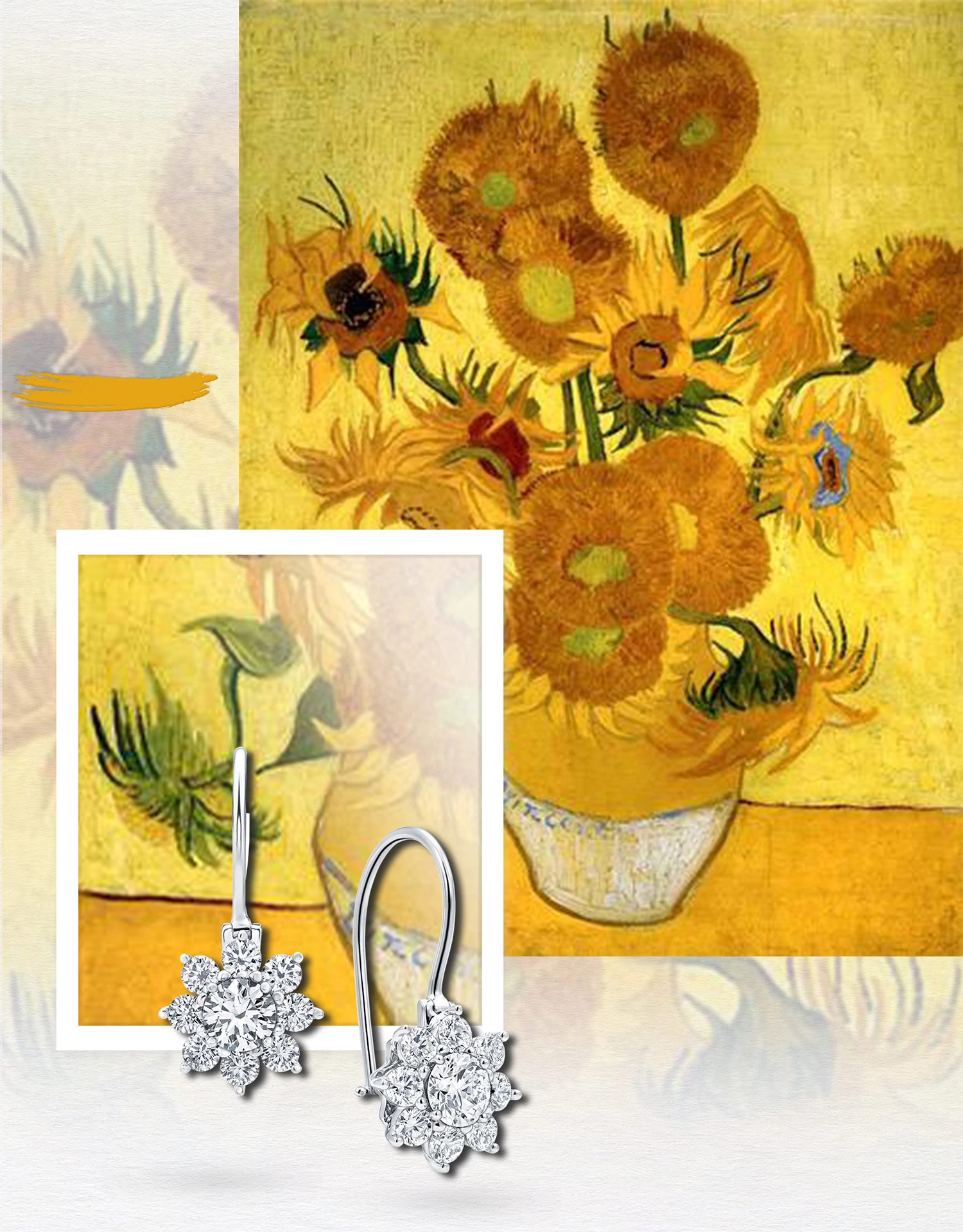 梵高《向日葵》Harry Winston Sunflower Petite钻石耳环
