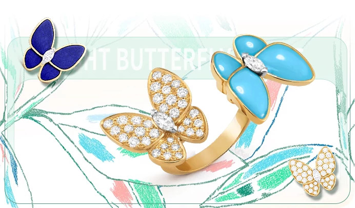 VAN CLEEF & ARPELS TWO BUTTERFLY天然钻石指间戒