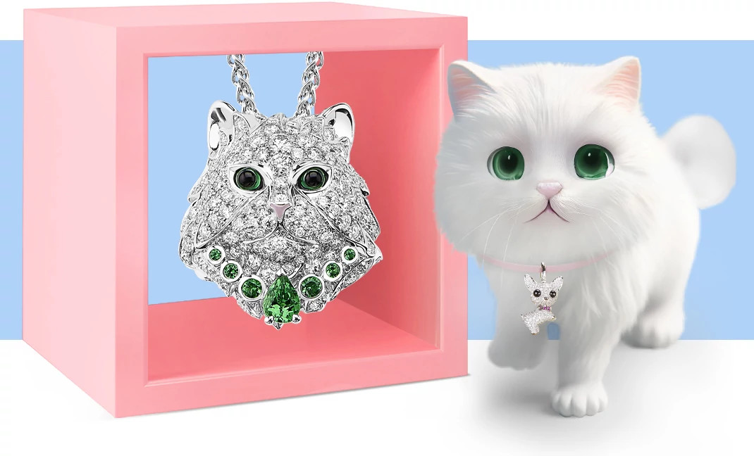 BOUCHERON Animaux系列wladimir天然钻石猫吊坠