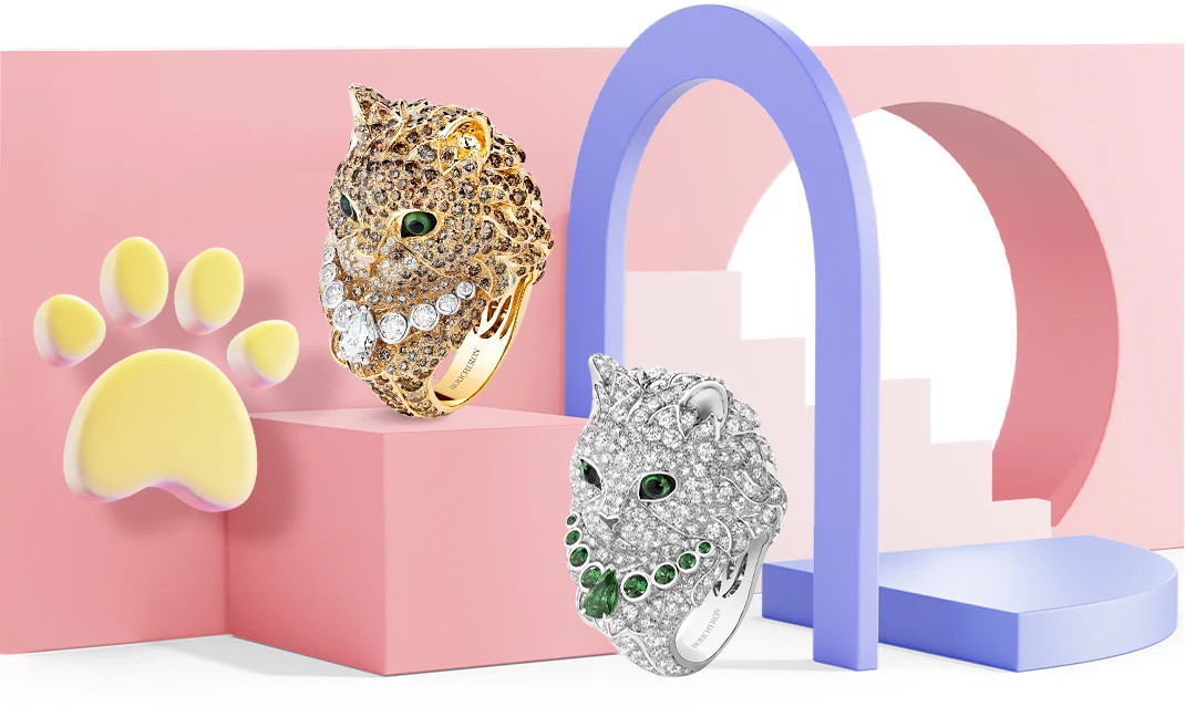 BOUCHERON Animaux系列wladimir天然钻石猫首戒指