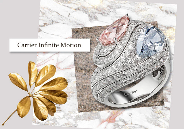 Cartier Infinite Motion天然粉钻和天然蓝钻戒指
