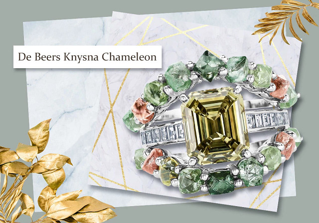 De Beers Knysna Chameleon 祖母绿型切割灰黄色天然钻石戒指