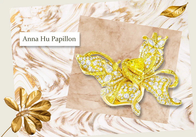 Anna Hu Papillon 三角形切割天然黄钻戒指