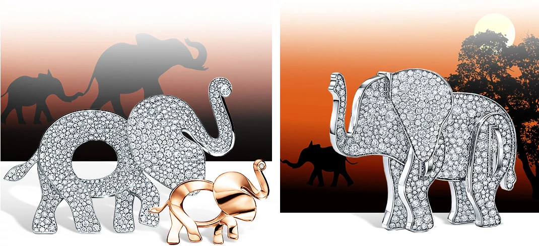 TIFFANY Save the Wild系列18K白金镶钻大象造型胸针