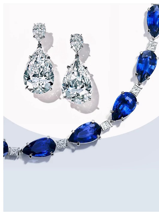 Tiffany & Co.梨形钻石耳坠和蓝宝石项链