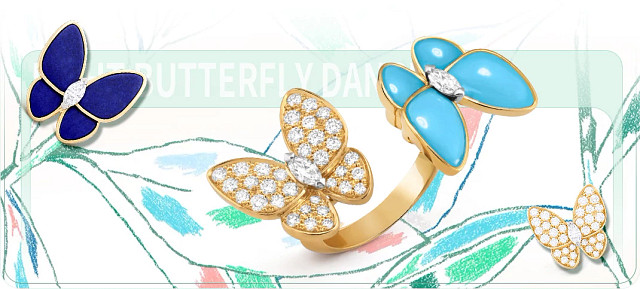 VAN CLEEF & ARPELS TWO BUTTERFLY天然钻石指间戒