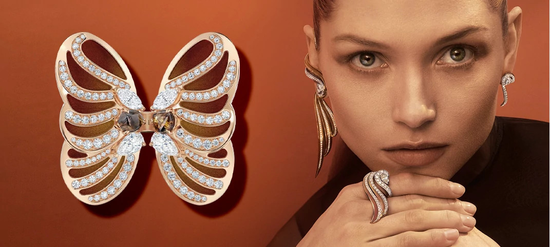DE BEERS Autumn系列 金质天然钻石戒指/全耳式耳环