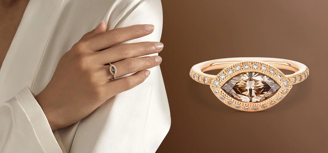 DE BEERS TALISMAN 玫瑰金马眼形切割天然钻石戒指