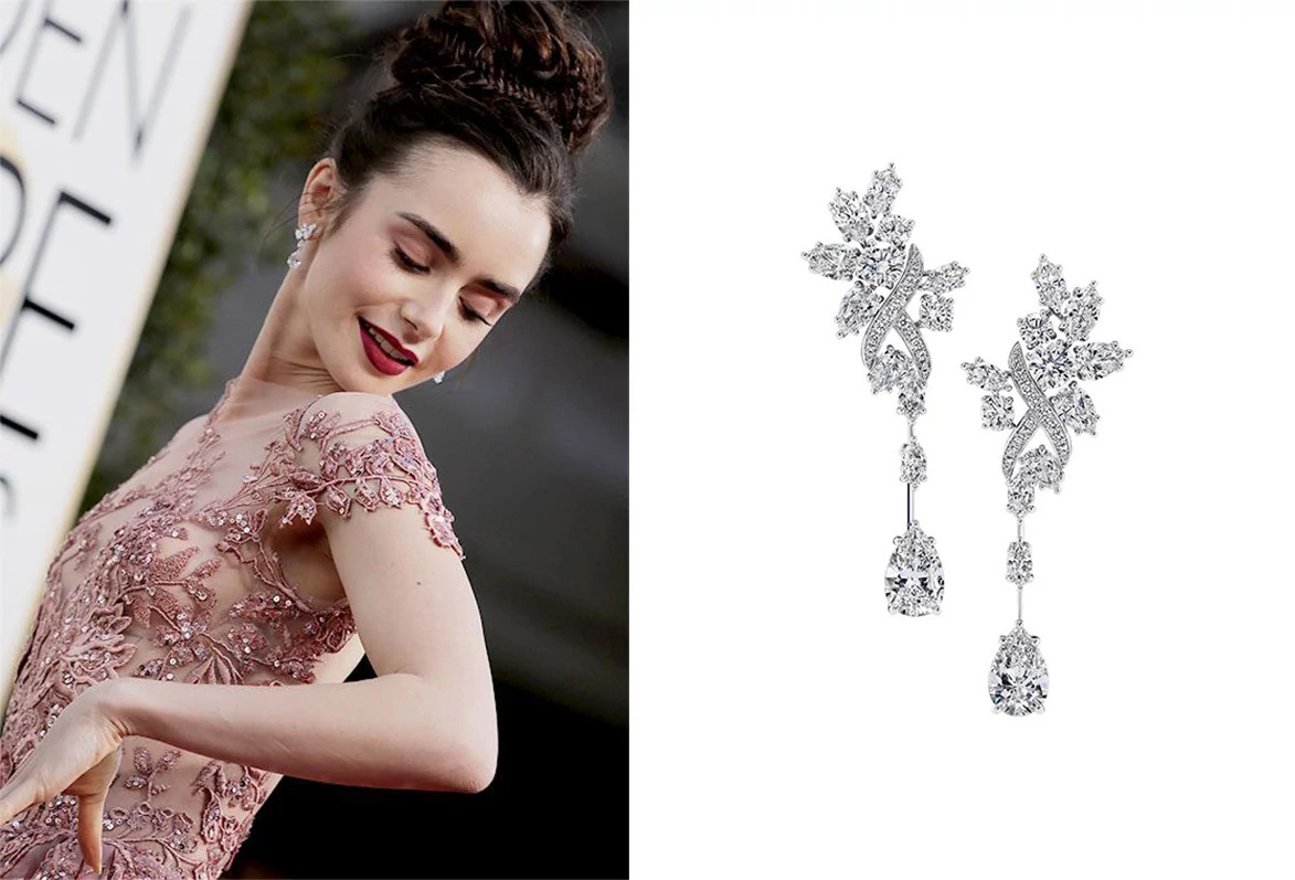 莉莉佩戴Harry Winston Secret Cluster天然钻石耳环