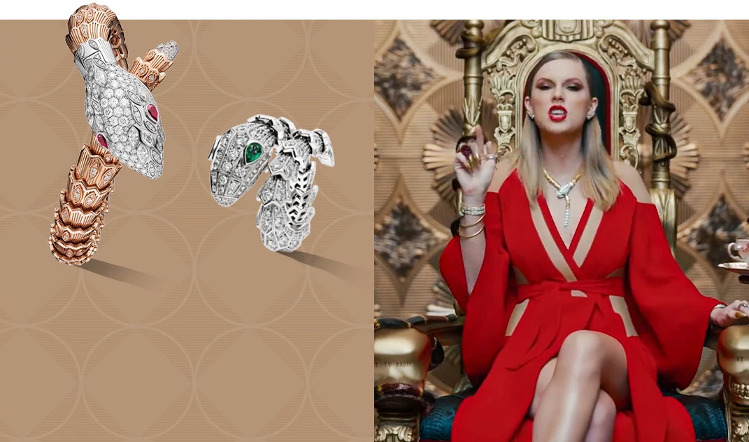 霉霉佩戴Bulgari Serpenti天然钻石项链
