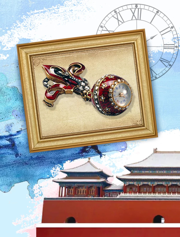 金珐琅镶钻石石榴别针表