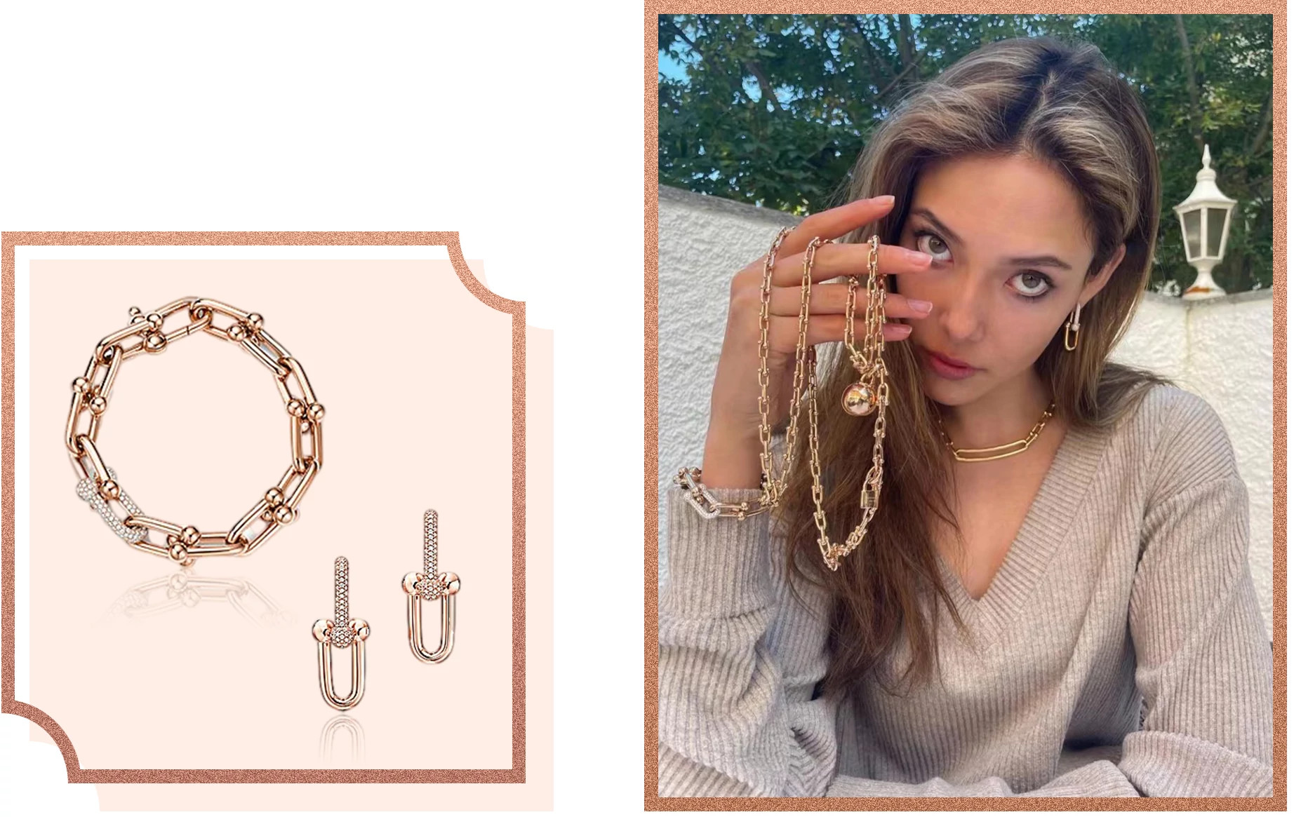 谷爱凌生活照 Tiffany蒂芙尼 HardWear系列手镯、耳环